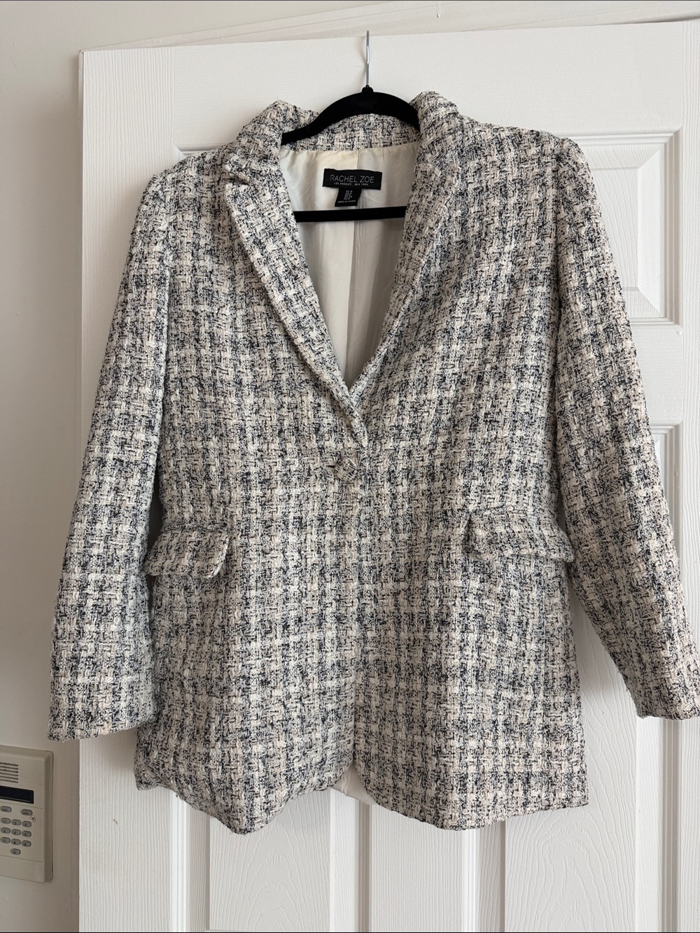 Rachel Zoe Black & Cream Textured Tweed Blazer Jacket